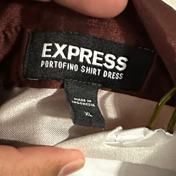 Express Brown Long-Sleeve Floral Shirt Dress with Pink Accents - Picture 2 of 11